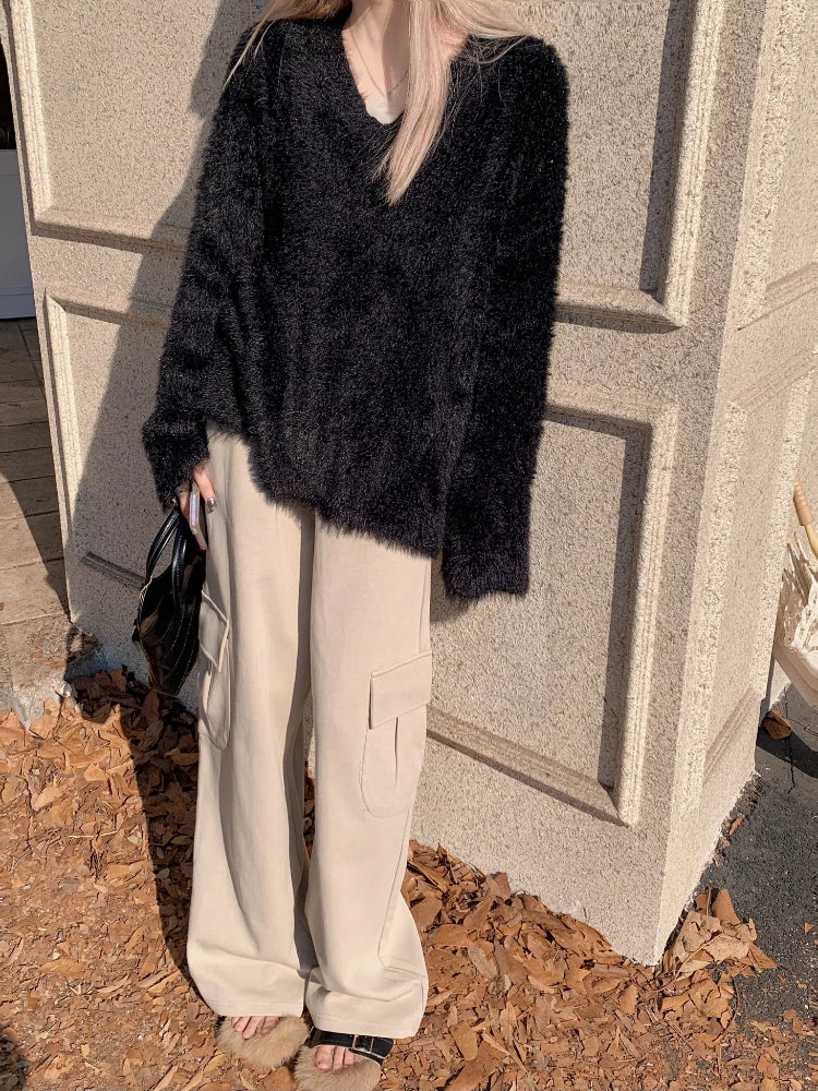 Elegant Charm V-Neck Faux Fur Sweater