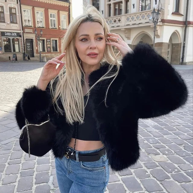 Street Luxe Cropped Faux Fur Jacket