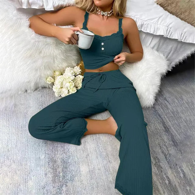 Serene Summer Ribbed Pajama Set